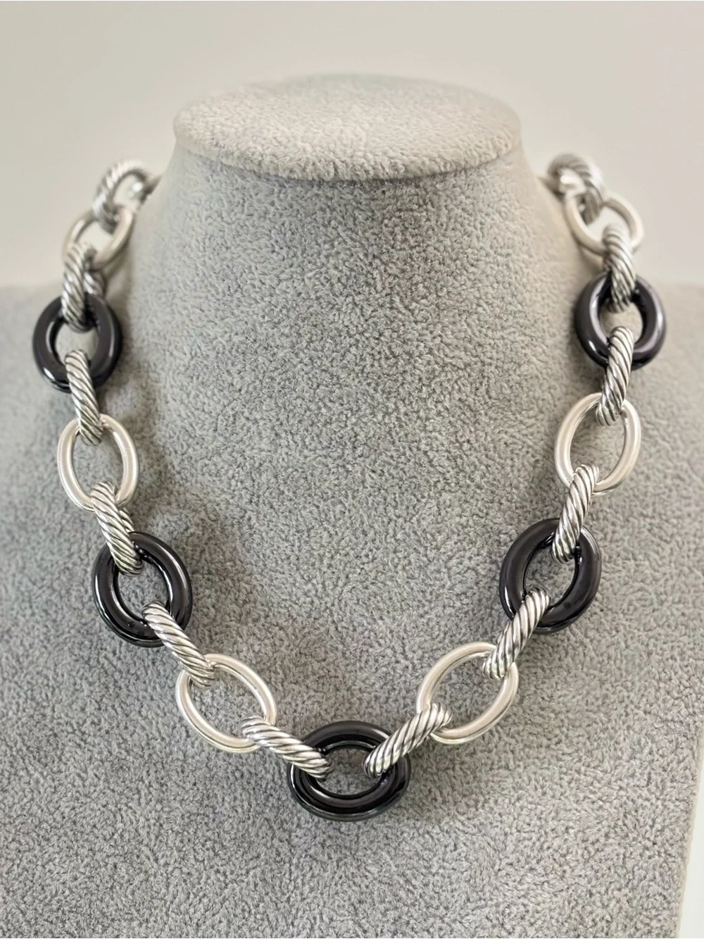 David Yurman Extra Large Oval Link Necklace with Black Ceramic 17.5